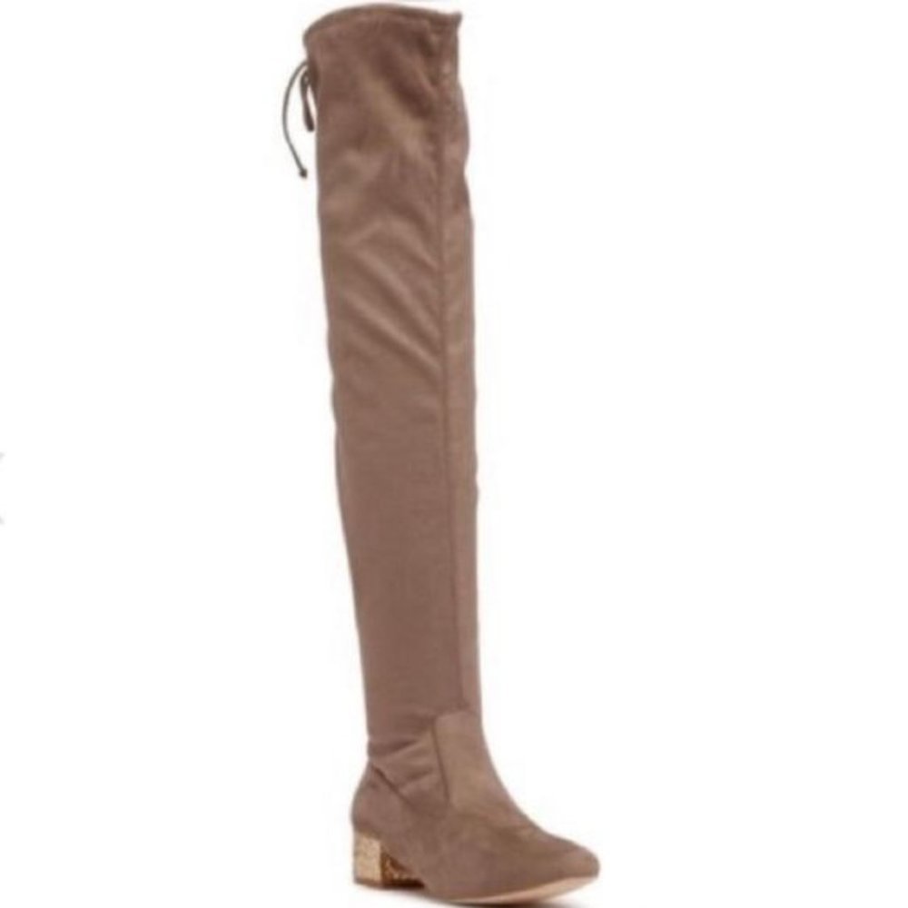 Catherine Malandrino  Womens Tan Faux Suede Over the knee Glitter Boots